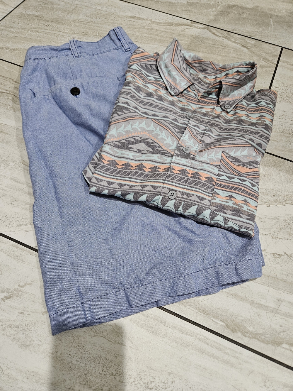 Huk Light Blue & Patterned Short Sleeve Shirt